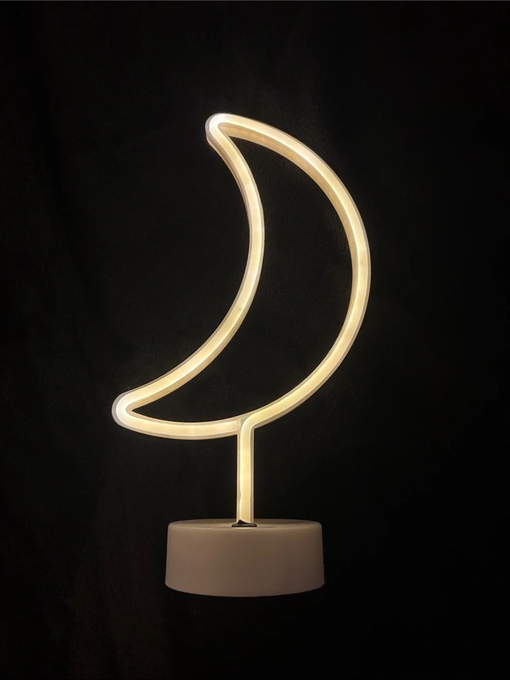 Moon Shaped Neon-Style Table Lamp in White